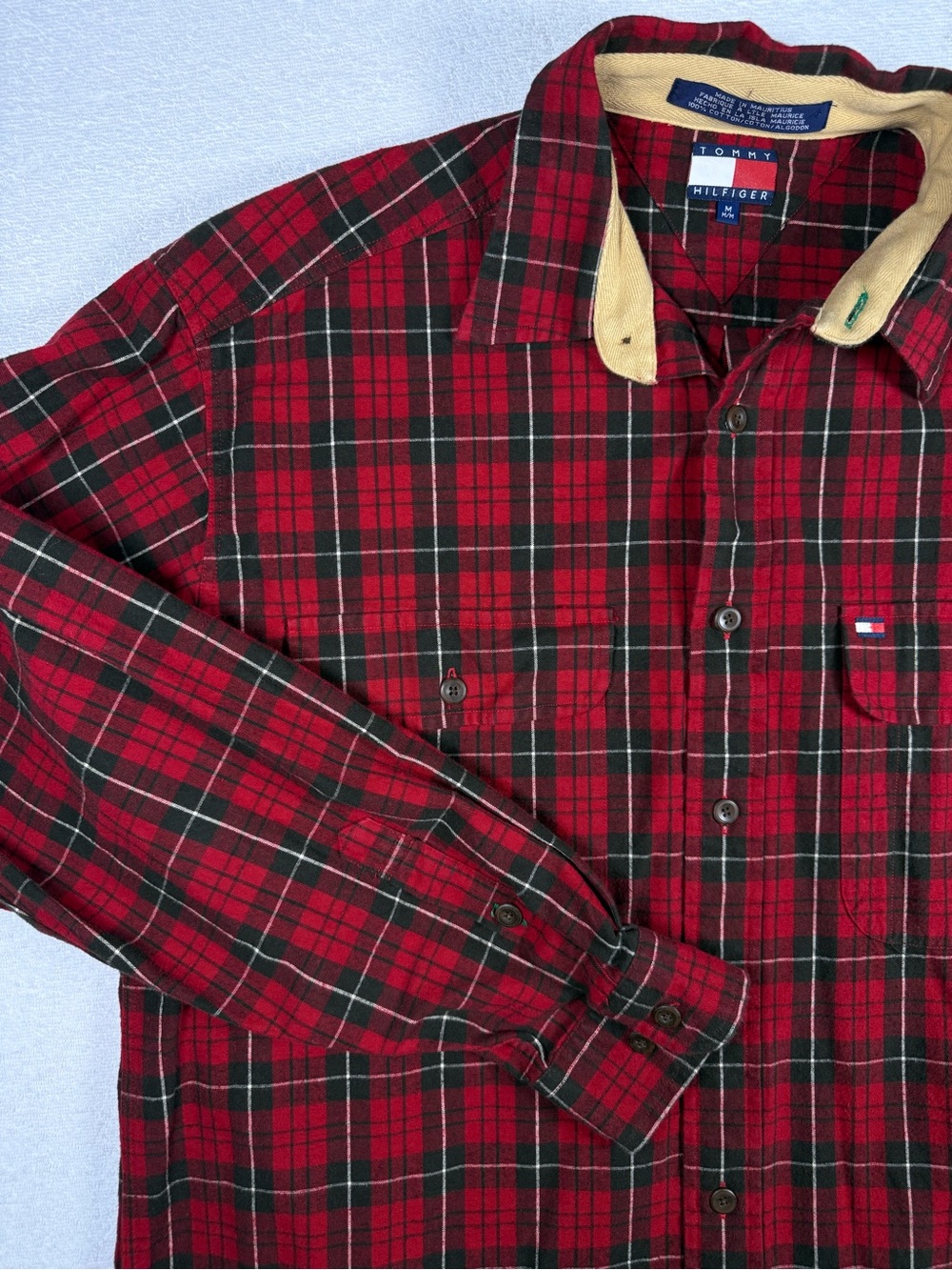 Tommy Hilfiger Red and Black Plaid Flannel Button-Down Shirt